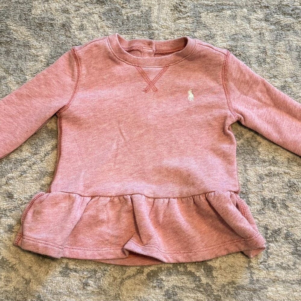 Ralph Lauren Baby Girl Long Sleeve Dress – Pink – 12 Months – Polo Logo